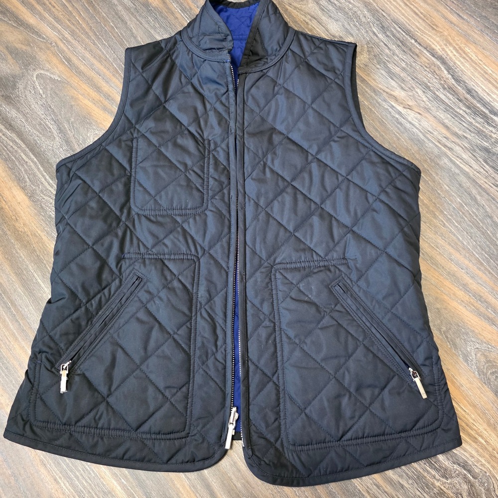 Lauren Ralph Lauren Reversible Quilted Vest Black Royal Blue Women Medium‎ Zip